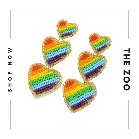 Beaded Heart Rainbow Earrings Pride - Picture 1 of 1